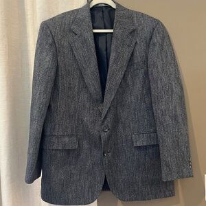 Men's Haggar Sport Coat Blazer Navy Blue Tweed, Office, Business, Size 42L